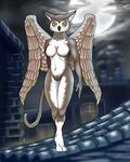  anthro avian bird breasts feathered_wings feathers female looking_at_viewer nude nukenugget owl solo wings 