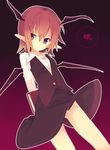  aki_maki_yuu ass_visible_through_thighs bat_wings blush book dutch_angle gradient gradient_background head_wings heart highres koakuma long_sleeves pointy_ears red_eyes red_hair shirt short_hair skirt skirt_set smile solo spoken_heart touhou upskirt vest wings 