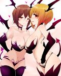  alternate_costume arched_back arms_behind_back ass bat_wings black_legwear breasts brown_eyes brown_hair brown_legwear cleavage demon_wings girls_und_panzer hair_between_eyes han_(jackpot) head_wings large_breasts light_smile lips looking_at_viewer midriff multiple_girls navel nishizumi_maho nishizumi_miho orange_eyes orange_hair revealing_clothes thighhighs wings 