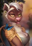  anthro breasts clothed clothing ear_piercing facial_piercing female lip_piercing mammal mustelid piercing smile solo tongue tongue_out wildering wolverine 
