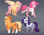  applejack_(mlp) blonde_hair blue_eyes cutie_mark equine evehly eyes_closed feathers female feral fluttershy_(mlp) friendship_is_magic fur grey_background hair hat horn inner_ear_fluff mammal my_little_pony nude pegasus pink_feathers pink_fur pink_hair pinkie_pie_(mlp) rarity_(mlp) simple_background smile standing tongue unicorn white_fur wings yellow_feathers yellow_fur 