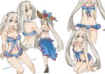  :d arm_support back bikini bikini_skirt blue_bikini blue_eyes breasts character_sheet cleavage fate/grand_order fate_(series) front-tie_top grey_hair hat high_heels hsin kneeling long_hair looking_at_viewer marie_antoinette_(fate/grand_order) marie_antoinette_(swimsuit_caster)_(fate) medium_breasts multiple_views navel open_mouth sandals shoes simple_background sketch smile swimsuit twintails white_background 