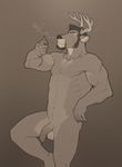  anthro antlers armpits balls biceps big_muscles big_penis black_nose bottomless bubba_varmint cervine cigarette clothed clothing deer facial_hair flaccid goatee horn looking_at_viewer male mammal medial_ring muscular muscular_male nipples nude pecs penis smoke smoking solo superslickslasher uncut 