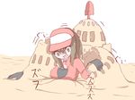  1girl brown_hair choker dea_shuu female_protagonist_(pokemon_go) gloves green_eyes hat open_mouth palossand pokemon pokemon_(creature) pokemon_go ponytail sand sand_castle sinking vore 