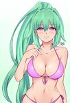  absurdres airisubaka bikini blush breasts cleavage front-tie_top green_hair green_heart highres large_breasts long_hair looking_at_viewer navel neptune_(series) ponytail power_symbol purple_eyes side-tie_bikini solo swimsuit symbol-shaped_pupils very_long_hair 