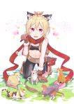  animal animal_ears bad_id bad_pixiv_id bikini_top blonde_hair cat cat_ears fang felt_(re:zero) gloves highres looking_at_viewer navel re:zero_kara_hajimeru_isekai_seikatsu red_eyes red_scarf scarf short_hair solo tochibi whisker_markings 