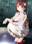  black_hair blush brown_eyes bunny_hair_ornament feet fireworks hair_ornament hime_cut houraisan_kaguya japanese_clothes kimono kozue_akari long_hair sandals senkou_hanabi smile solo sparkler squatting tiptoes toes touhou yukata 