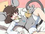  animal_ears bed bloomers blush_stickers cosplay inaba_tewi lying mouse mouse_ears mouse_tail nazrin nazrin_(cosplay) on_back open_mouth pendulum shirosato short_hair spread_legs tail touhou underwear 