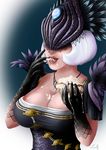  1girl breasts cake cleavage cream eat eating feathers food game gloves goddess gold hot large_breasts lips lipstick mature milf moba mouth necklace nox open_mouth sexy short_hair silver_hair simple_background smite solo standing thick_lips white_hair 