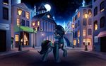  absurd_res armor blue_eyes blue_fur blue_hair building city cutie_mark equine fan_character feral fur hair hi_res hooves horn l1nkoln looking_at_viewer mammal moon my_little_pony night outside sky standing star starry_sky unicorn 
