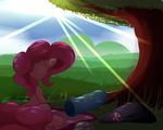  detailed_background equine female feral friendship_is_magic grass hooves horse madacon mammal my_little_pony outside pinkie_pie_(mlp) pony sitting solo tree 