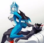  anthro armpits black_fur blue_fur canine caracal chest_tuft dou feline female female_on_top fur grey_nipples hair hazakyaracely hybrid larger_breasts long_hair looking_at_viewer male male/female mammal nipples on_top tuft wings wolf zamora(sisters) zoe_zamora 