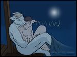  bedding blanket cabin canine cuddling embrace lykanthrope male male/male mammal moonlight nude romantic_couple tree wolf 