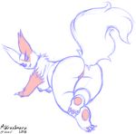  2016 all_fours biting_lip breasts butt crossed_legs female looking_at_viewer looking_back mammal marukomuru nintendo nipples pok&eacute;mon raised_tail side_boob sketch soles solo thick_thighs video_games zangoose 