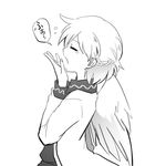  closed_eyes covering_mouth from_side greyscale half_updo hand_over_own_mouth jacket kishin_sagume monochrome shikushiku_(amamori_weekly) short_hair simple_background single_wing sleepy solo touhou upper_body wings yawning 