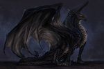  4_fingers 4_toes black_scales claws detailed detailed_scales dragon feral isvoc scales simple_background solo standing tarkustralszar_(character) toes yellow_eyes 