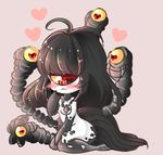  :3 absurdres antenna_hair black_hair blush chibi cyclops extra_ears gazer_(monster_girl_encyclopedia) grey_skin heart heart-shaped_pupils highres long_hair looking_at_viewer looking_away monster_girl monster_girl_encyclopedia one-eyed pink_background red_eyes simple_background sitting solo sparkstea symbol-shaped_pupils tail tentacles yellow_sclera 