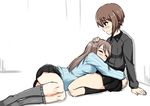  2girls blush brown_hair girls_und_panzer hikyakuashibi mika_(girls_und_panzer) multiple_girls nishizumi_maho sleeping smile yuri 