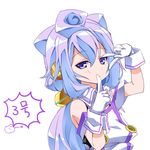  asio_(asiogimuto) blue_eyes blue_hair eyebrows eyebrows_visible_through_hair gloves hacka_doll hacka_doll_3 index_finger_raised long_hair looking_at_viewer male_focus simple_background solo v white_background white_gloves 
