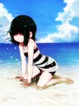  1girl artist_request beach black_hair hair_over_eyes lucy_loud swimsuit the_loud_house 