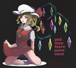  ascot asymmetrical_hair blonde_hair blood bow crystal flandre_scarlet hat hat_bow mob_cap open_mouth red_eyes sakagami_(120oshmkufa) side_ponytail skirt_hold solo touhou wings 