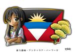  1girl antigua_and_barbuda black_hair crossed_arms dark_skin flag flower murakami_senami 