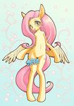  2016 blue_eyes blush clothing conbudou cutie_mark digitigrade equine feathered_wings feathers female fluttershy_(mlp) friendship_is_magic fur garter hair horse lace_lingerie lingerie looking_at_viewer mammal my_little_pony pattern_background pink_hair pink_tail pony simple_background smile solo wings yellow_fur 