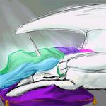  2016 animated equine equum_amici feathered_wings feathers female feral friendship_is_magic horn lying mammal my_little_pony pillow princess_celestia_(mlp) sleeping solo valkyrie-girl white_feathers winged_unicorn wings 