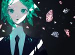  black_neckwear broken gem gem_uniform_(houseki_no_kuni) green_eyes green_hair highres houseki_no_kuni kattatsu_(aadg7828) necktie open_eyes open_mouth phosphophyllite surprised 