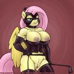  anthro anthrofied breasts choker clothing corset crown dominatrix female fluttershy_(mlp) friendship_is_magic garter_belt garter_straps leather legwear lingerie looking_at_viewer mask muscular my_little_pony nipples pubes pussy riding_crop rubber smudge_proof solo stockings whip 