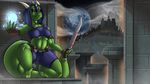  assassin black_sclera blood breasts clothing cloud crouching detailed_background devilbluedragon digital_media_(artwork) dragon fantasy female glowing green_skin horn kneeling lights looking_at_viewer magic melee_weapon mist moon pose scalie sword syssandre_amathela_(character) tagme thick_tail thick_thighs voluptuous weapon 