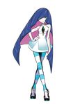  1girl bangs bare_arms bare_shoulders blue_legwear crossed_legs crystal dress green_eyes hair_over_one_eye hand_on_hip high_heels highres leggings long_hair looking_at_viewer lusamine_(pokemon) multicolored_dress multicolored_hair official_art panty_&amp;_stocking_with_garterbelt photoshop pink_hair pokemon pokemon_(game) pokemon_sm purple_hair see-through short_dress sleeveless sleeveless_dress smile solo stocking_(psg) stocking_(psg)_(cosplay) striped striped_legwear sugimori_ken two-tone_hair very_long_hair watson_cross white_legwear 