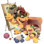  2016 anthro bowser bowser_jr. claws duo father hair happy horn koopa mario_bros nintendo open_mouth parent red_eyes red_hair scalie shell short_hair son spikes teeth toy video_games ざぶまく 