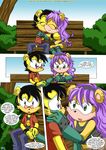  anthro ash_mongoose bbmbbf bench cuddling female hug male male/female mammal mina_mongoose mobius_unleashed mongoose palcomix romantic_couple sonic_(series) 