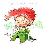  blush chibi closed_eyes flesh_bud full_body gakuran jojo_no_kimyou_na_bouken kakyouin_noriaki kobayashi_(oksk0x0) male_focus open_mouth red_hair scar scarf school_uniform sitting solo tears translated white_scarf 