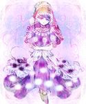  blue_eyes blue_hair commentary_request doremy_sweet dress expressionless full_body hat looking_at_viewer nazo_(mystery) nightcap pale_skin pom_pom_(clothes) short_hair solo tail tapir_tail touhou white_skin 