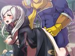  ass_grab blush boris_(noborhys) captain_falcon clothed_sex doggystyle f-zero fire_emblem fire_emblem:_kakusei my_unit_(fire_emblem:_kakusei) one_breast_out one_eye_closed super_smash_bros. white_hair 