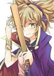  &gt;:) bracelet cape closed_mouth collared_shirt commentary_request earmuffs jewelry light_brown_eyes light_brown_hair pointy_hair purple_cape ritual_baton shirt short_hair smile solo suichuu_hanabi touhou toyosatomimi_no_miko upper_body v-shaped_eyebrows yellow_eyes 