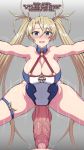  1boy 1girl armpits blonde_hair blue_eyes blush bottomless bradamante_(fate) breasts cleavage fate/grand_order fate_(series) female futanari hair_ornament happy_sex highres insertion jadf large_breasts large_penis looking_at_viewer male penis pov pov_eye_contact sex simple_background testicles thighs tied_hair twintails urethra urethral_insertion veins veiny_penis 