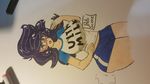 1girl glasses green_eyes looking_at_viewer mega_milk pokemon purple_hair shorts thick_thighs traditional_media wicke_(pokemon) wide_hips 