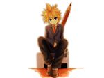  bad_id bad_pixiv_id formal highres hirobakar kagamine_len loafers male_focus miniboy oversized_object pencil shoes sitting solo suit vocaloid wooden_pencil 