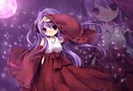  bad_id bad_pixiv_id detached_sleeves glowing glowing_eye glowing_eyes hakama hanyuu higurashi_no_naku_koro_ni horns japanese_clothes long_hair miko no_panties purple_eyes purple_hair red_hakama ringo_komachi solo zoom_layer 