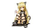 :p animal_ears arm_support artist_request bare_shoulders belt blonde_hair boots bottle cape cat_ears cat_tail detached_sleeves highres konjiki_no_yami long_hair milk milk_bottle panties red_eyes sitting solo tail thigh_strap to_love-ru tongue tongue_out underwear very_long_hair white_panties 