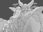  2016 abs cum cum_on_penis custapple demon digital_drawing_(artwork) digital_media_(artwork) dragon_quest duo erection estark_(dragon_quest) eye_contact female grey_background hair human hyper hyper_penis interspecies larger_anthro larger_male long_hair male male/female mammal maya_(dragon_quest) messy monster open_mouth open_smile pecs penis sex simple_background size_difference smaller_female smile sweat tongue video_games 