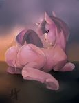  2016 anus butt cutie_mark dock equine female feral friendship_is_magic hair hi_res hiroshi-tea hooves horn looking_at_viewer mammal my_little_pony purple_eyes pussy pussy_juice solo tongue tongue_out twilight_sparkle_(mlp) underhoof unicorn 