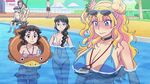  3girls alternate_hairstyle animated animated_gif bikini black_hair blonde_hair blue_eyes blush bouncing_breasts breasts brown_eyes cleavage embarrassed flat_chest freckles galko green_eyes gyaru-ko hair_up large_breasts long_hair multiple_girls navel ojou_(galko) ojou_(gyaru-ko) oshiete!_galko-chan oshiete!_gyaru-ko-chan ota-ko_(gyaru-ko) otako_(galko) pool sunglasses swimsuit 