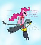  2016 avian blue_eyes cutie_mark duo earth_pony english_text equine female feral flying friendship_is_magic fur gabby_(mlp) gryphon hair horse looking_at_viewer mammal mightyshockwave my_little_pony pink_fur pink_hair pinkie_pie_(mlp) pony smile text 