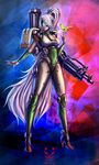  2016 absurdly_long_hair android animal animal_on_hand armor artist_name bastion_(overwatch) bird bird_on_hand boots breasts closed_mouth covered_eyes dated full_body ganymede_(overwatch) gatling_gun glowing glowing_eyes gun hair_ornament hair_tie high_heel_boots high_heels highres horror_cat legs_apart long_hair machine_gun mask medium_breasts minigun overwatch pauldrons personification ponytail power_armor red_lips rifle solo standing very_long_hair visor weapon 