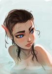  alfie_(comic) alphanea_tolman areolae bathing blue_eyes breasts brown_hair cleavage eva_solo eyebrows hobbit large_breasts lips long_hair nose nude partially_submerged pointy_ears solo thick_eyebrows wet 