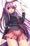  :o animal_ears blazer bunny_ears hakusai_ponzu index_finger_raised jacket long_hair necktie open_mouth pleated_skirt purple_hair red_eyes reisen_udongein_inaba skirt solo touhou v-shaped_eyebrows very_long_hair 